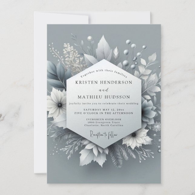 Silberfrost Botanische Hochzeit Einladung (Vorderseite)