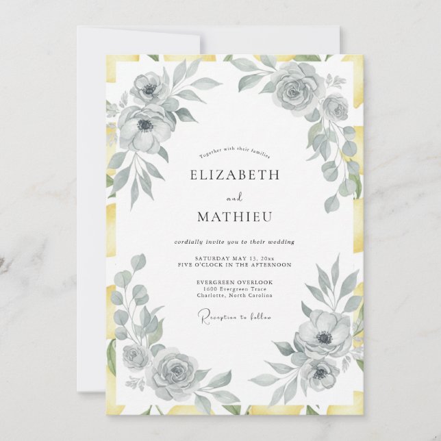 Silbergelbe Blätterhochzeit Einladung (Vorderseite)