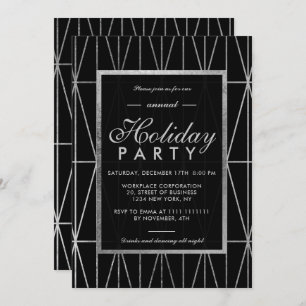 Silbergeometrisch-schwarzer Winterurlaub Einladung