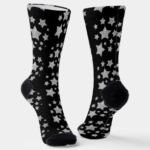 Silberglitter funkelt Sterne Muster schwarz Socken