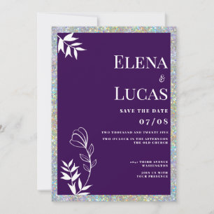 Silberglitter lila weiße Skizze florale Hochzeit Einladung