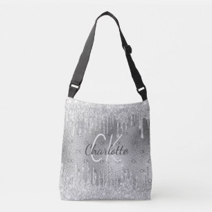 Silberglitter-Tropfen-Monogramm elegant  Tragetaschen Mit Langen Trägern