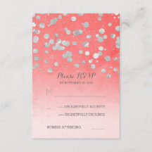 Silberglitz-Rosa-Korallenhochzeit RSVP-Karten
