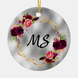 Silbergold-Blume am Geburtstag - Monogramm von Fre Keramik Ornament