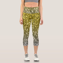 Silbergold dunkle Glitzern Glitzer ombre Capri Leggings