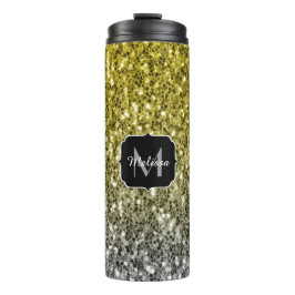 Silbergold dunkle Glitzern Glitzer ombre Monogram Thermosbecher