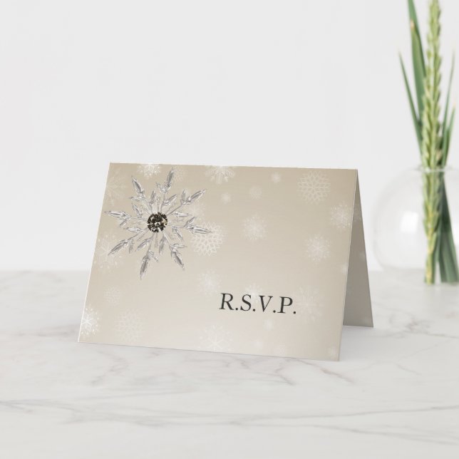 Silbergold Schneeflocken Winterhochzeit Rsvp-Karte Einladung (Vorderseite)