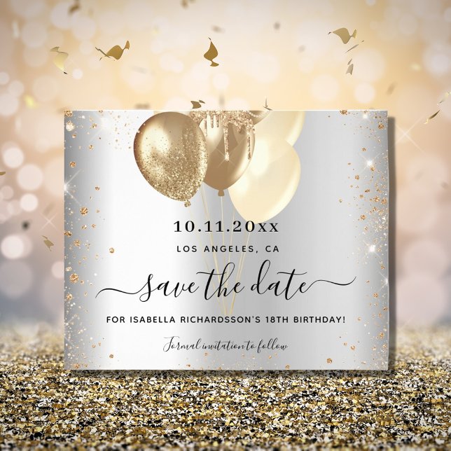 Silbergoldballons zum Geburtstag Save the Date Flyer (Von Creator hochgeladen)