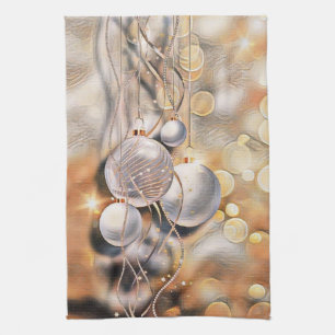 Silbergoldene Weihnachtsschmuck Aquarell Geschirrtuch