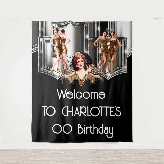 Silbergoldfliegermädchen, die 20er Gatsby blac brü Wandteppich (Vorderseite)