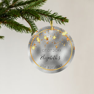 Silbergoldglänzende Sterne zum Geburtstag Keramik Ornament