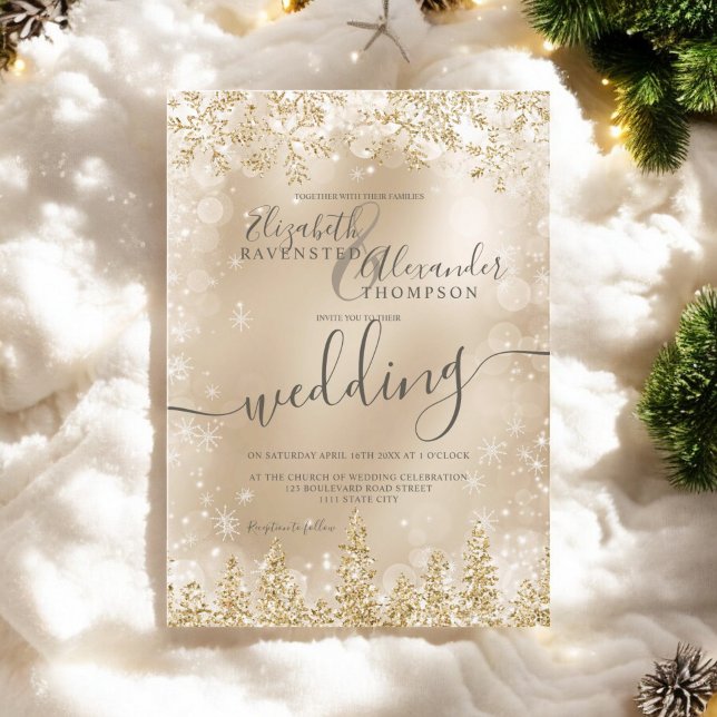 Silbergoldkiefer Weihnachtsfest Einladung (Silver gold snow pine Christmas winter wedding Invitation)