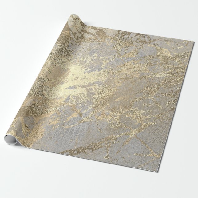 Silbergrau Abstrakt Golden Metallic Glass Stroke Geschenkpapier (Ungerollt)