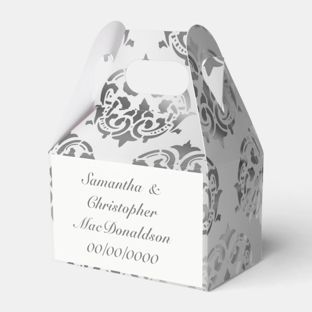 Silbergrau-Damastmuster Hochzeit Geschenkschachtel (Rückseite)