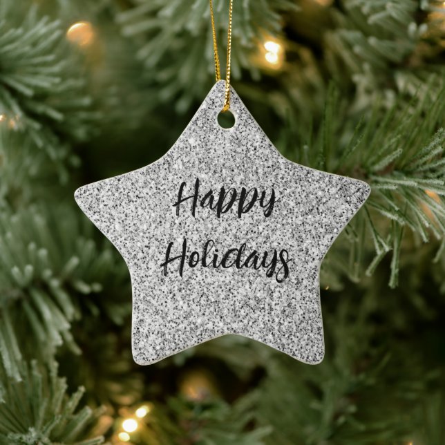 Silbergrau-Glitzer Glitzern Individuelle Name Keramik Ornament (Baum)