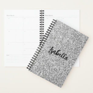 Silbergrau-Glitzer Glitzern Individuelle Name Planer