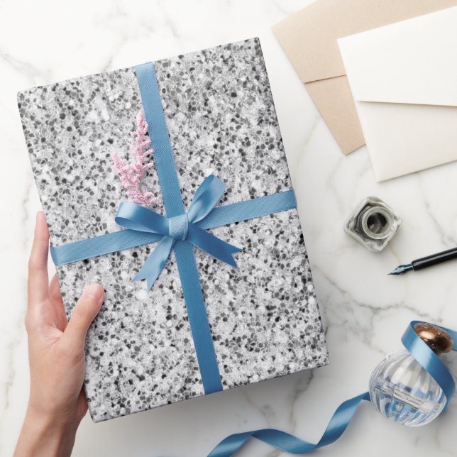 Silbergrau-Glitzer Glitzern Schwarz-weiß Geschenkpapier (Schenken)