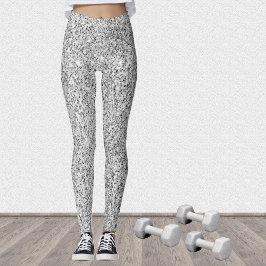 Silbergrau-Glitzer Glitzern Schwarz-weiß Leggings