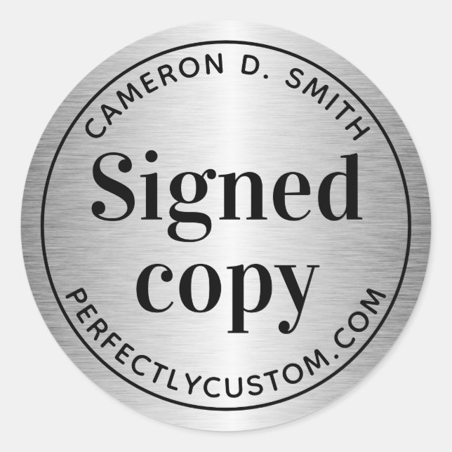 Silbergrau-Gradient signierte Autor-Website Runder Aufkleber (Vorderseite)