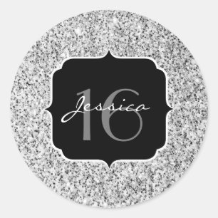 Silbergrau, leicht Glitzer Glitzern Sweet 16 Runder Aufkleber