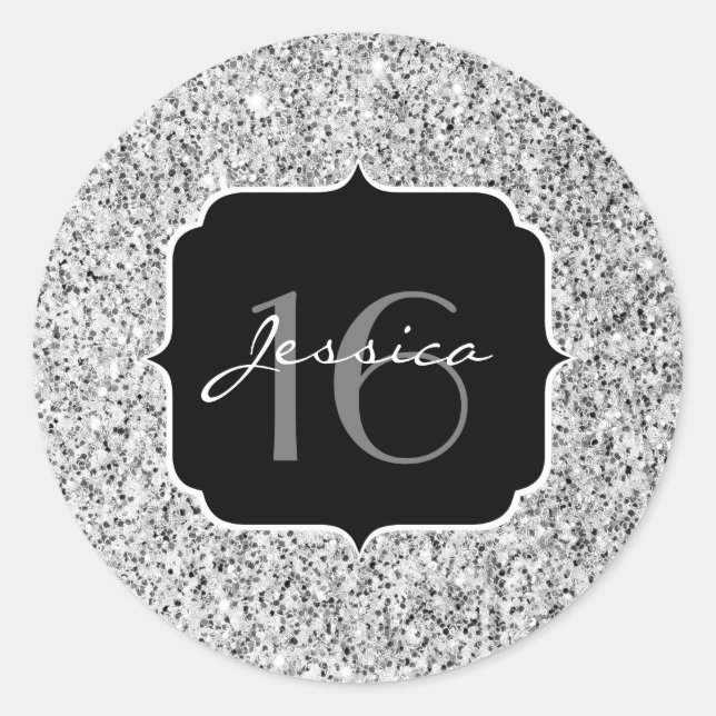 Silbergrau, leicht Glitzer Glitzern Sweet 16 Runder Aufkleber (Vorderseite)