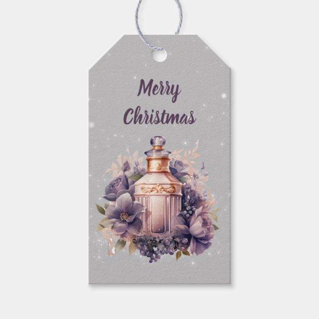 Silbergrau Nostalgisch Frohe Weihnachten Geschenkanhänger (Vorderseite)