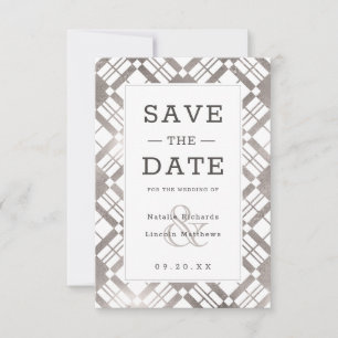 Silbergrau & Rustikales Farmhouse-Karo in beliebig Save The Date