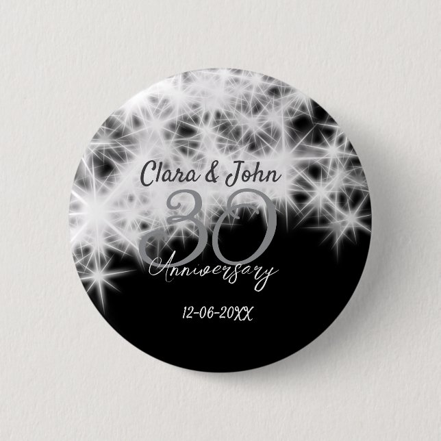 Silbergrau schwarz 30. Hochzeitstag Glitzer Button (Vorderseite)