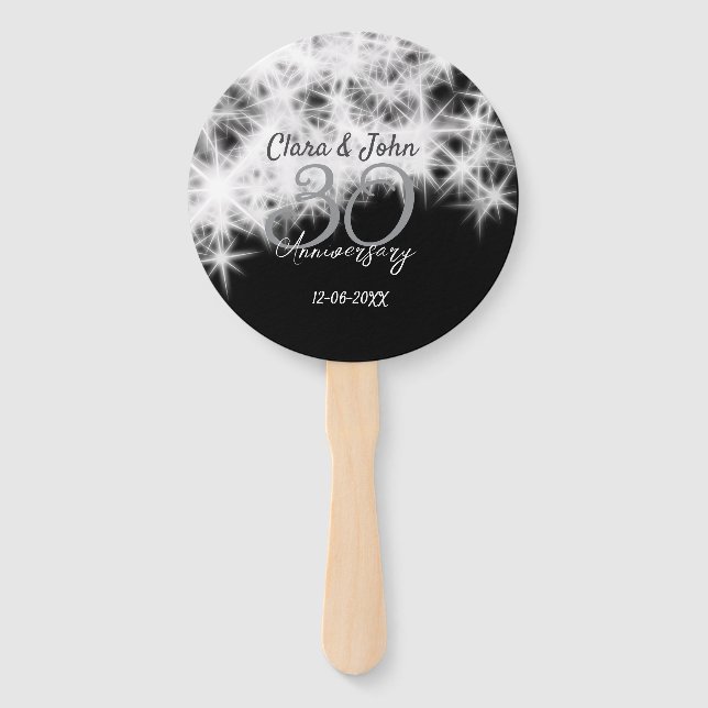 Silbergrau schwarz 30. Hochzeitstag Glitzer Fächer (Vorderseite)