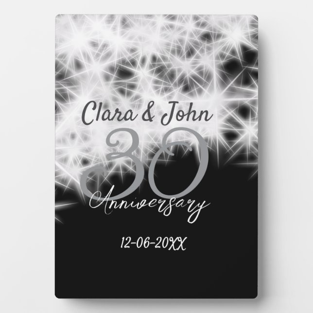 Silbergrau schwarz 30. Hochzeitstag Glitzer Fotoplatte (Vorderseite)