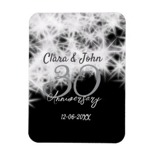 Silbergrau schwarz 30. Hochzeitstag Glitzer Magnet