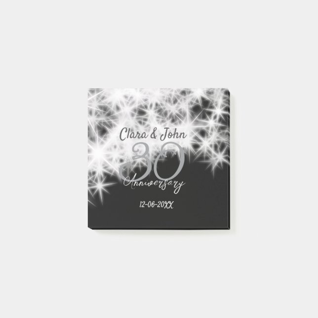Silbergrau schwarz 30. Hochzeitstag Glitzer Post-it Klebezettel (Vorderseite)