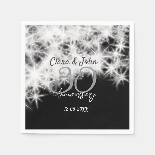 Silbergrau schwarz 30. Hochzeitstag Glitzer Serviette (Vorderseite)