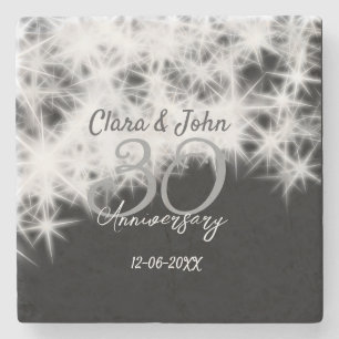 Silbergrau schwarz 30. Hochzeitstag Glitzer Steinuntersetzer