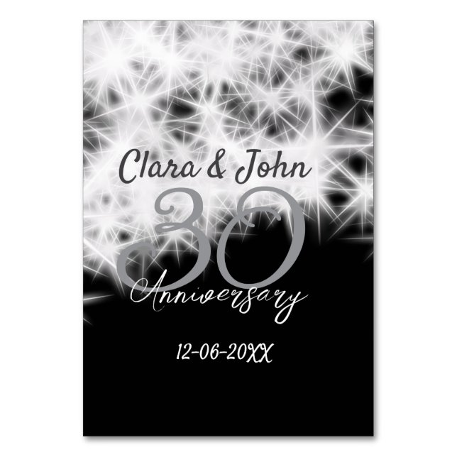 Silbergrau schwarz 30. Hochzeitstag Glitzer Tischnummer (Vorderseite)