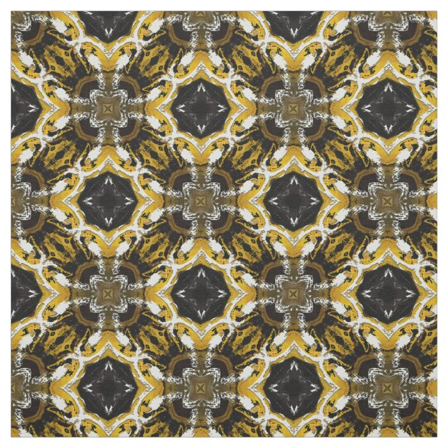 Silbergrau, schwarz, gelb runder Fliesen Muster Stoff (Muster)