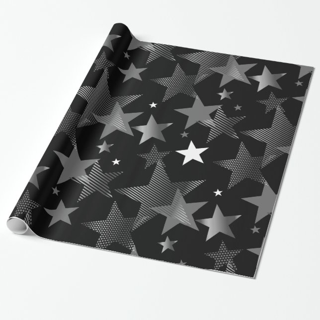 Silbergrau-Sterne-Druck Geschenkpapier (Ungerollt)