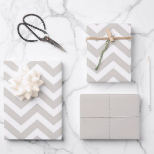 Silbergrau & Weiß Dicker Chevron Hochzeit Geburtst Geschenkpapier Set