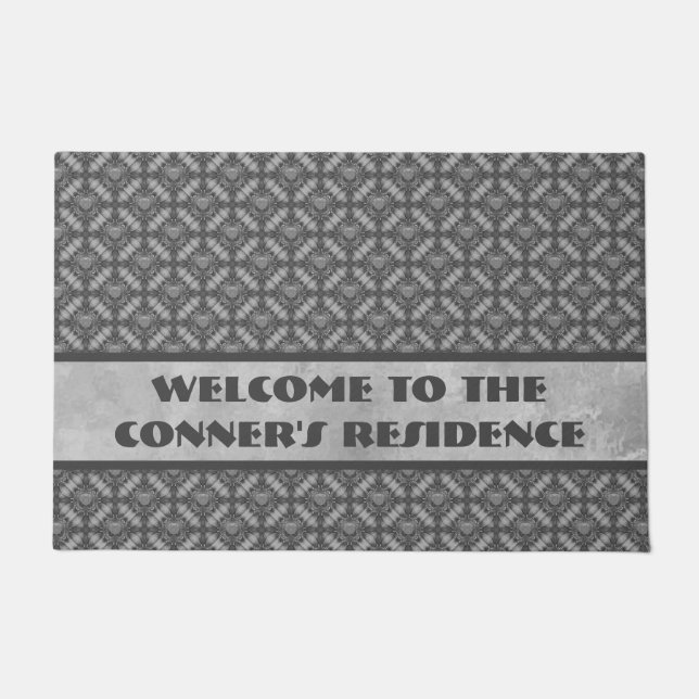 Silbergraue Blume mit Edelmetall-Muster Fußmatte (Vorderseite)