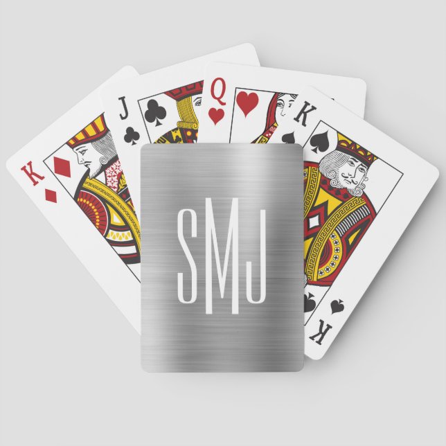 Silbergraue Folie Dreibuchstaben-Monogramm Spielkarten (Rückseite)