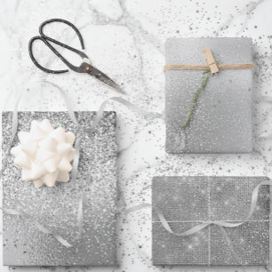 Silbergraue Glitterfolie Geschenkpapier Set