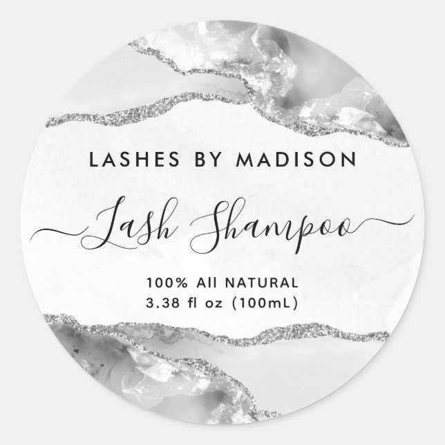 Silbergraue Glitzer-Marmorverkleidung Runder Aufkleber (Vorderseite)