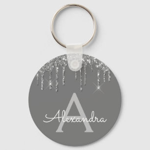 Silbergraue glitzernde Glitter-Monogramm-Damen Schlüsselanhänger