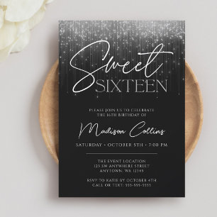 Silbergraue Lichter Schwarze Sweet 16 Einladung