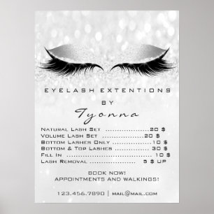 Silbergraue Make-up-Wimpernverlängerung Preisliste Poster