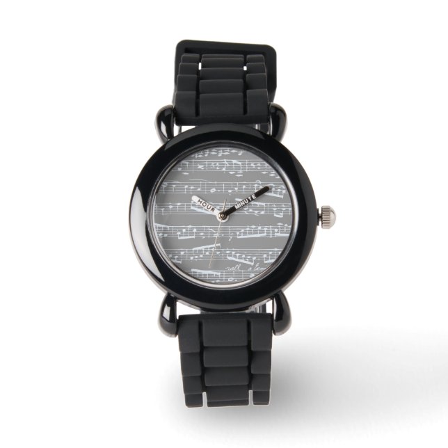 Silbergraue Musiknoten Armbanduhr (Vorderseite)