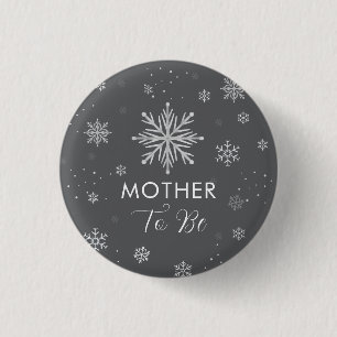 Silbergraue Schneeblume Baby Shower für werdende M Button