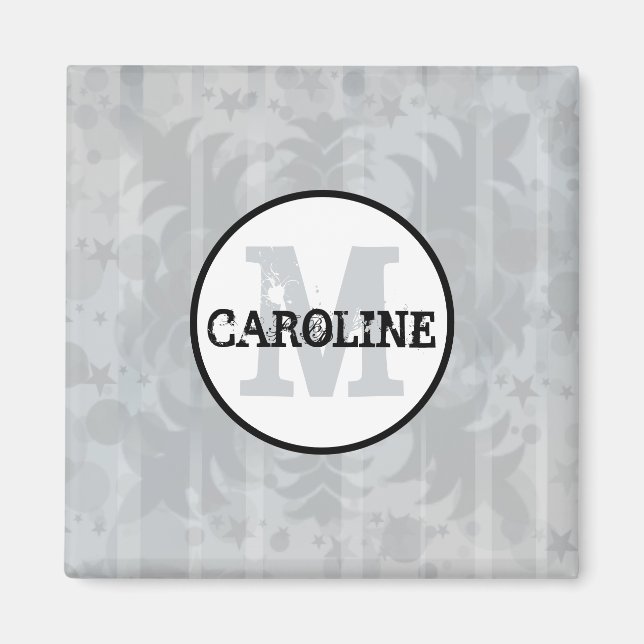 Silbergraue Sterne Moderne Monogram Damaskasenstar Magnet (Vorne)