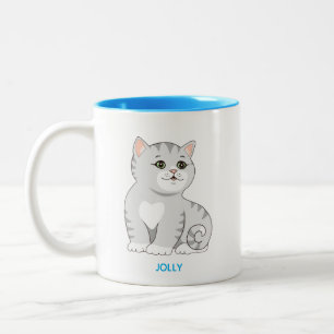 Silbergraue Tabby-Kitty-Katze & Personalisierter T Zweifarbige Tasse