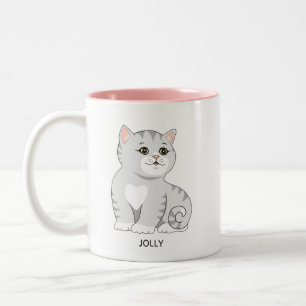 Silbergraue Tabby-Kitty-Katze & Personalisierter T Zweifarbige Tasse